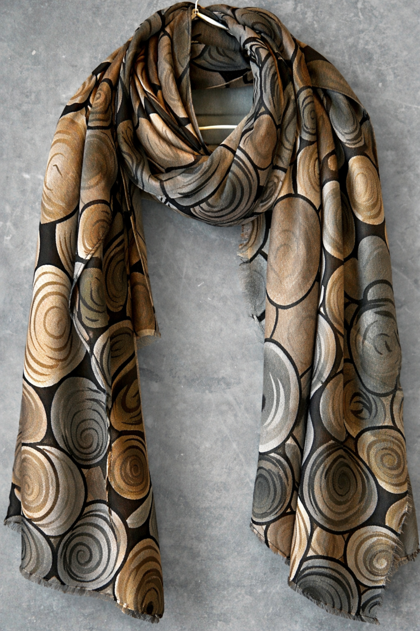 Black & Taupe Mandala Circle Scarf