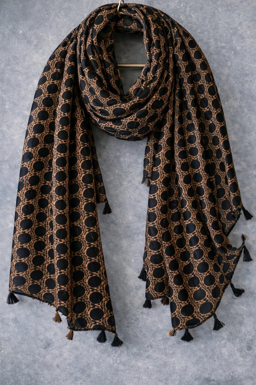 Midnight Dots Tassel Scarf – Printed Wrap