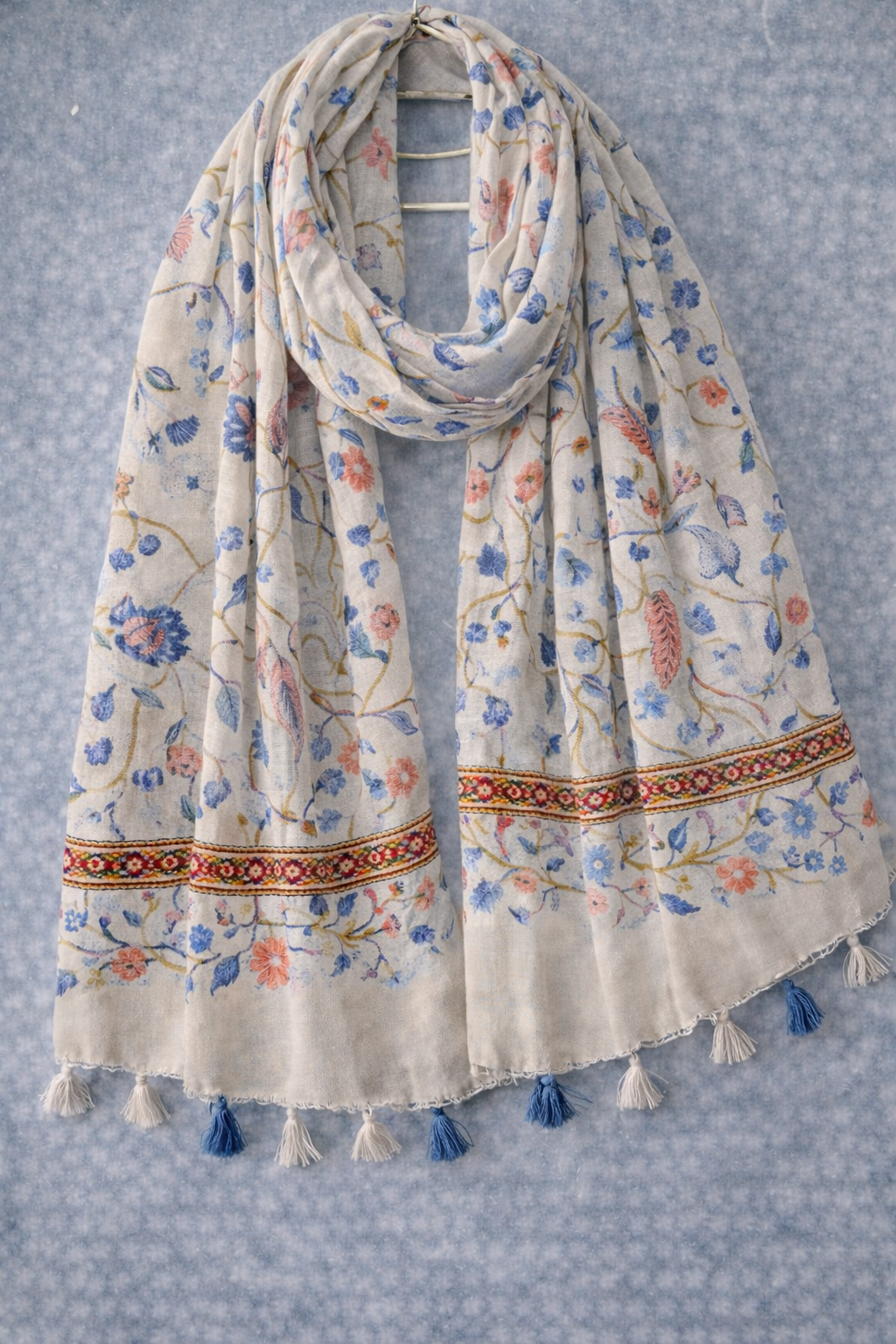 Beige Vintage Floral Print Scarf