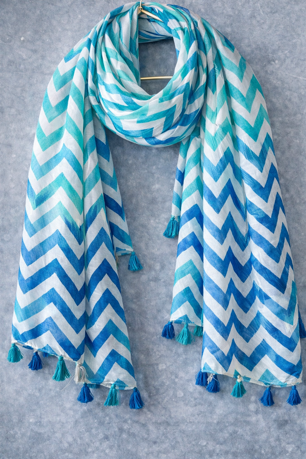 Blue Chevron Tassel Scarf