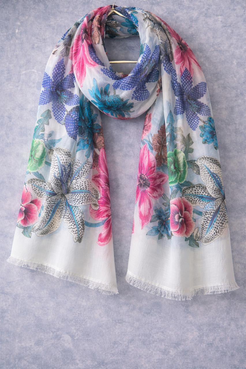 Blue Botanical Floral Scarf