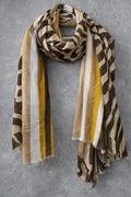 Brown & Yellow Abstract Stripe Scarf