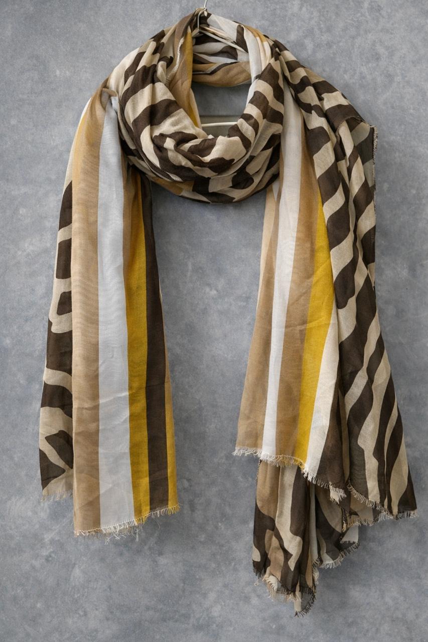 Brown & Yellow Abstract Stripe Scarf