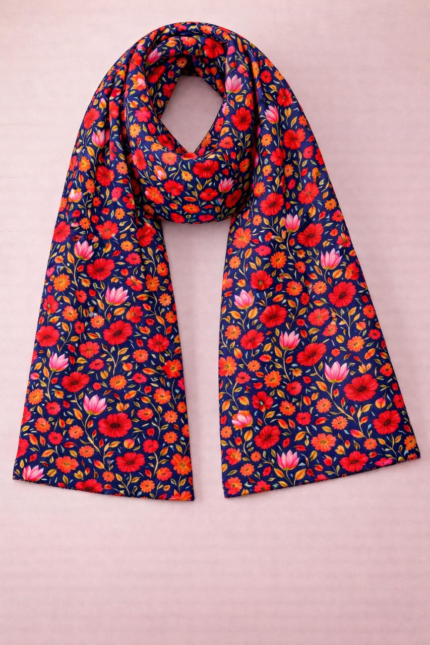 Midnight Garden Floral Scarf – Red Bloom Wrap
