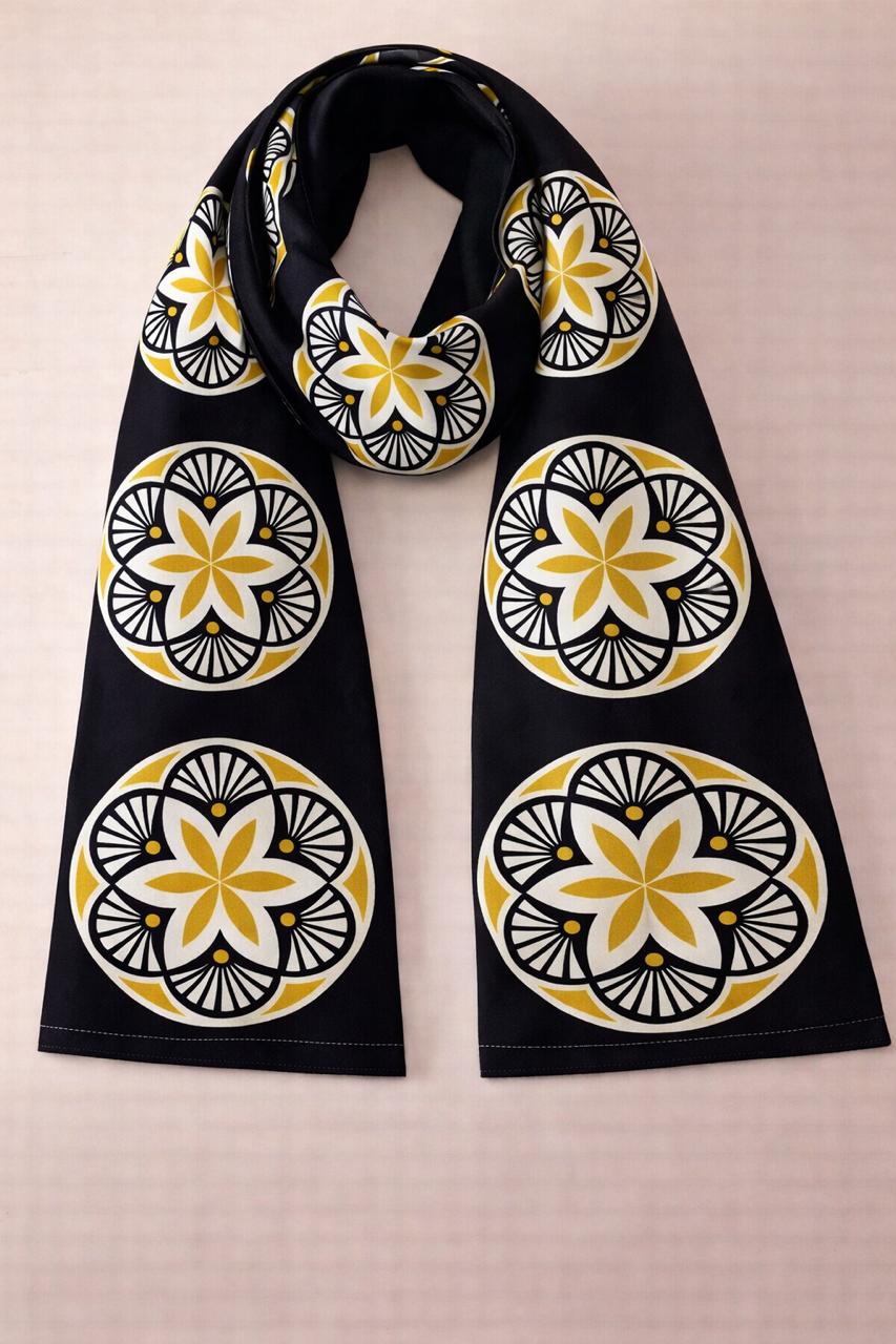 Golden Mandala Scarf – Graphic Floral Wrap