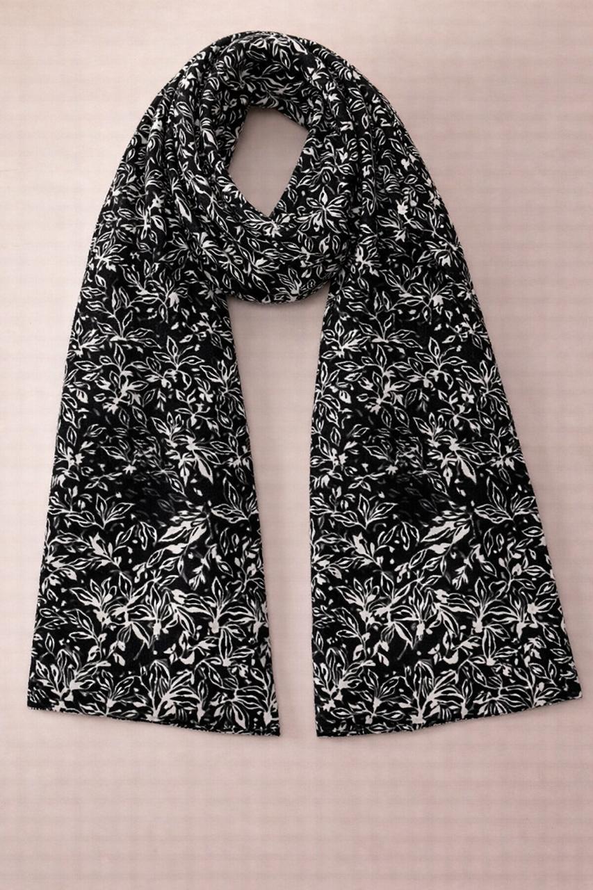 Monochrome Botanical Scarf – Black Floral Wrap
