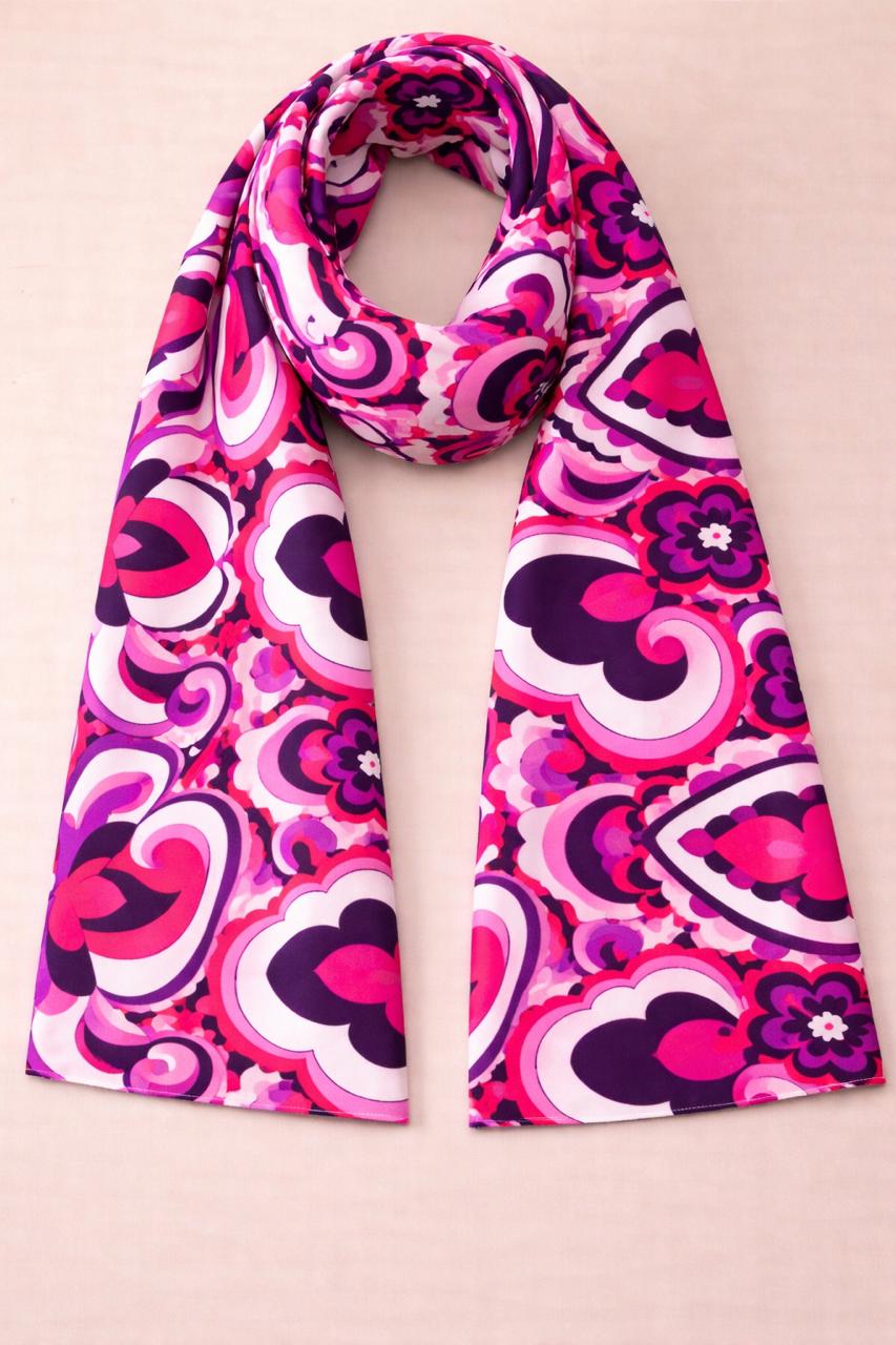 Retro Pink Swirl Scarf – Vintage Floral Wrap
