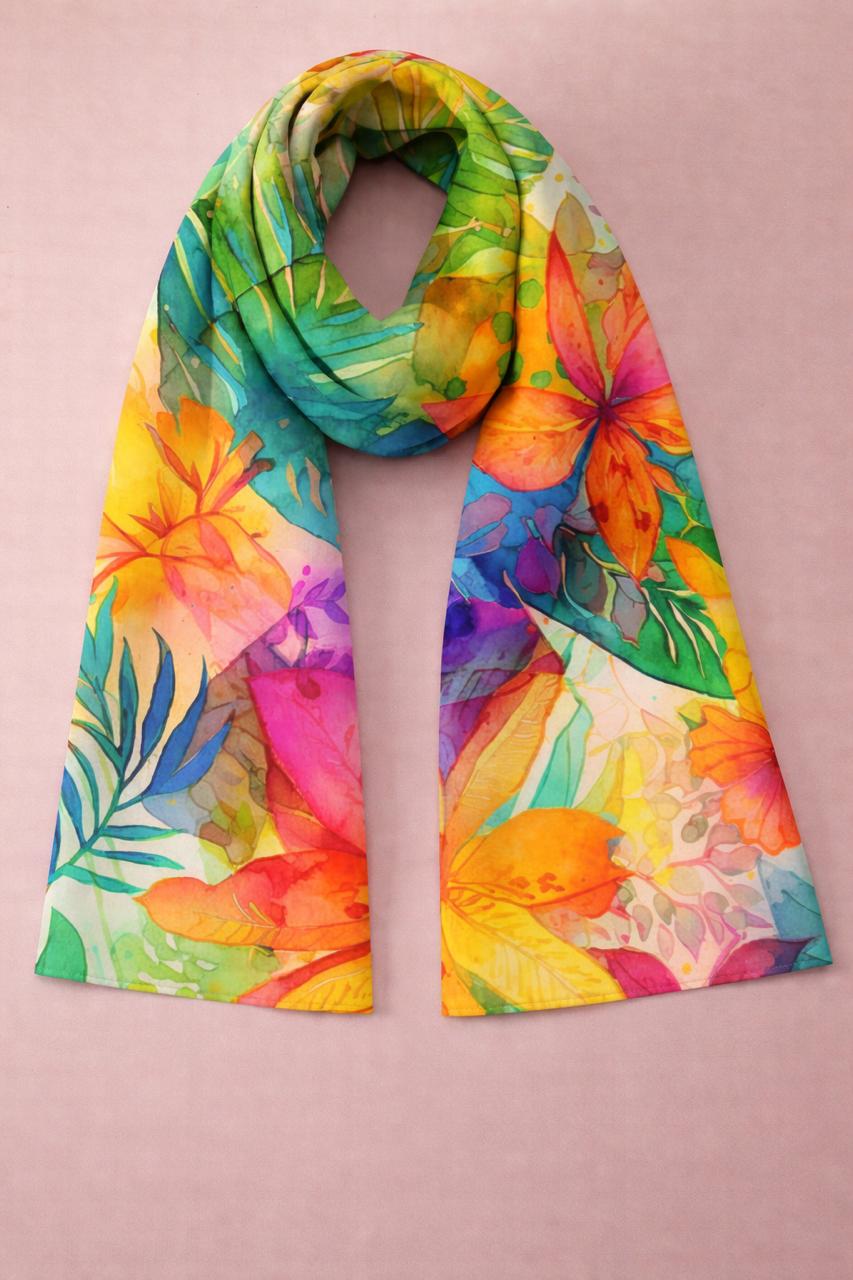 Tropical Watercolor Floral Scarf – Botanical Wrap