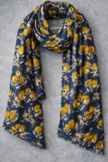 Lemon Floral Navy Scarf - Fresh Statement Wrap