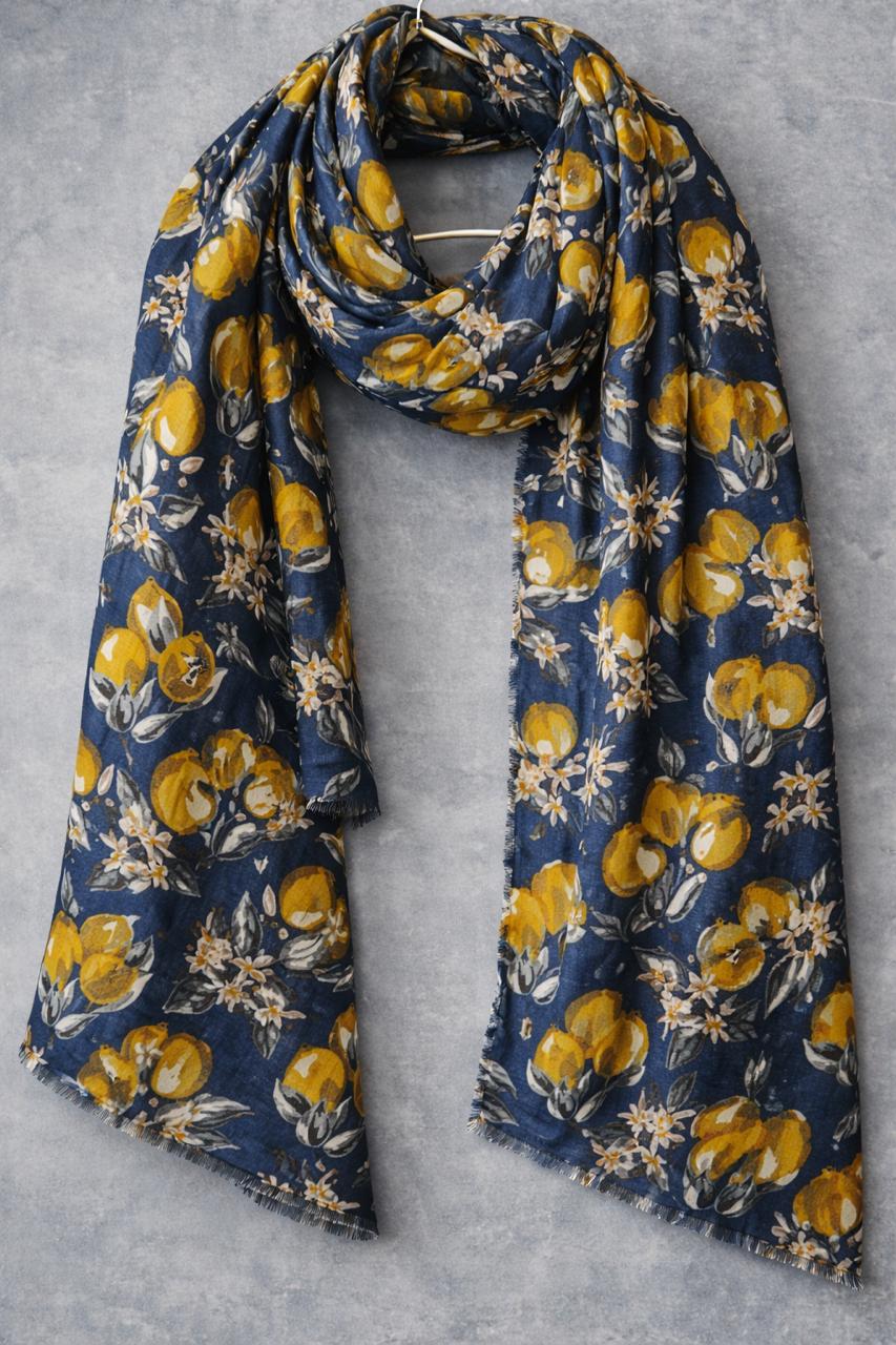 Lemon Floral Navy Scarf - Fresh Statement Wrap