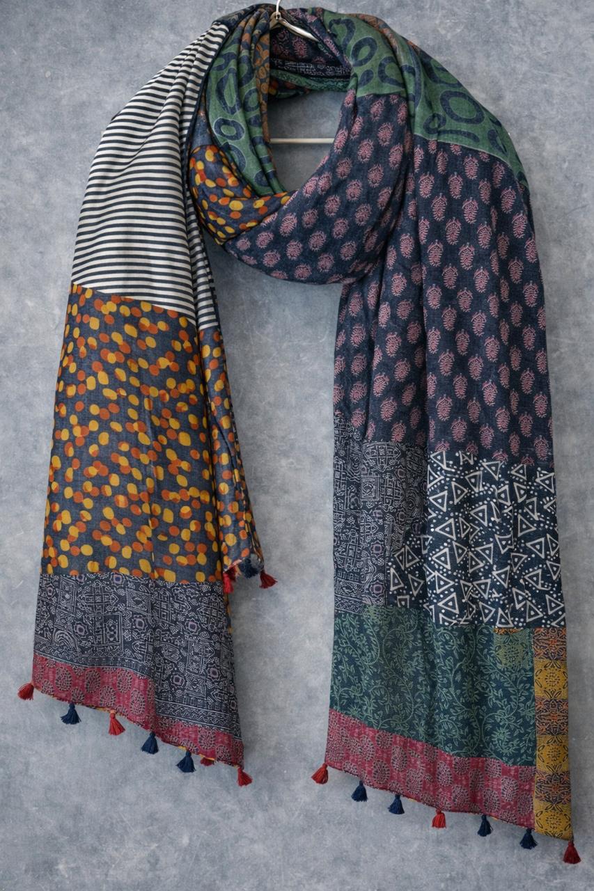 Patchwork Mixed Print Scarf - Artistic Boho Wrap
