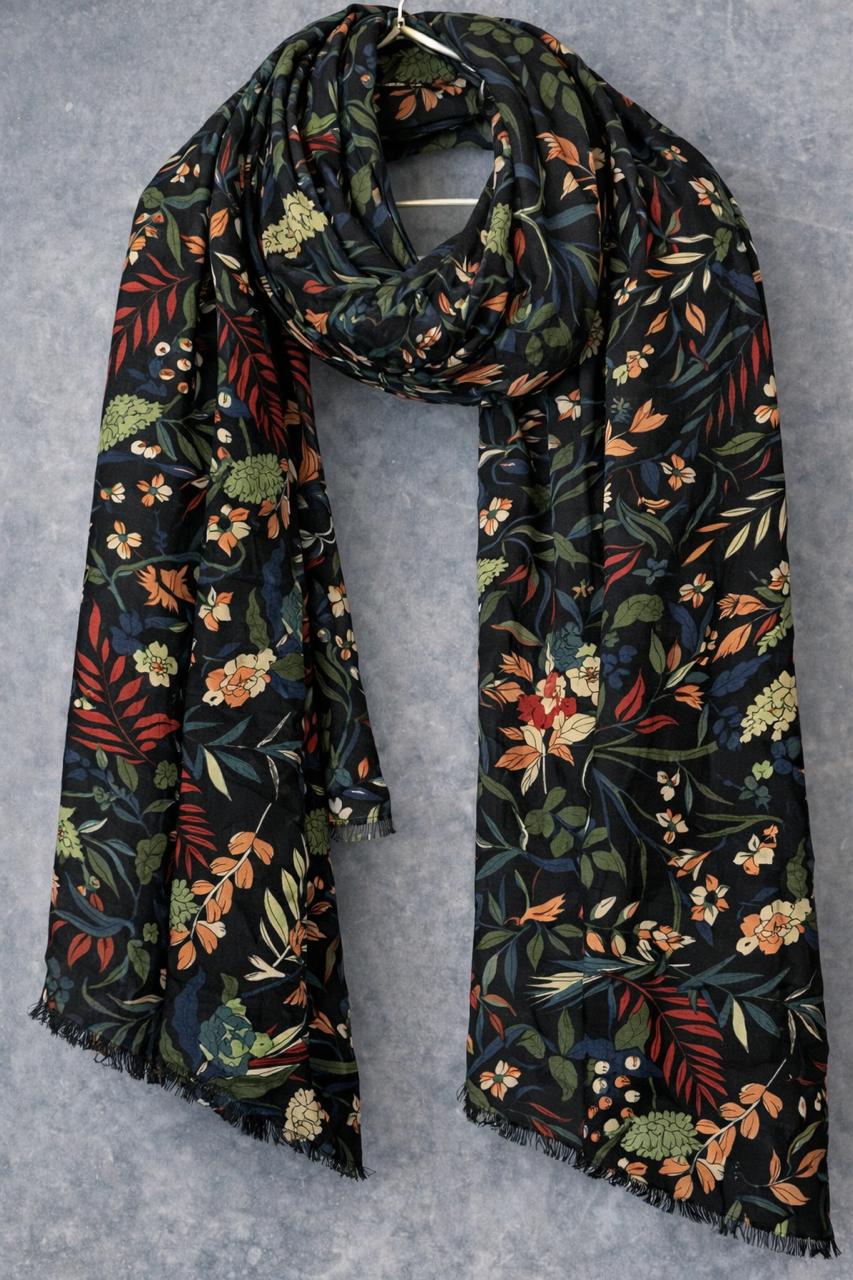 Dark Botanical Floral Scarf - Elegant Everyday Wrap