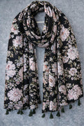 Polychrome Floral Tassel Scarf