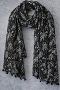 Monochrome Leaf Sketch Scarf - Minimal Artistic Wrap