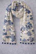 Blue Toile Floral Scarf - Classic Vintage Wrap
