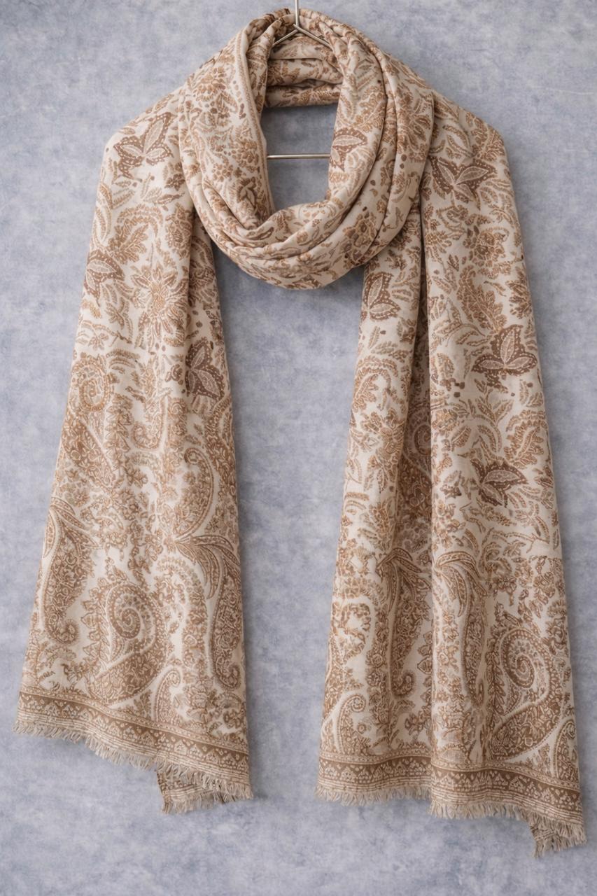Beige Paisley Classic Scarf - Printed Wrap