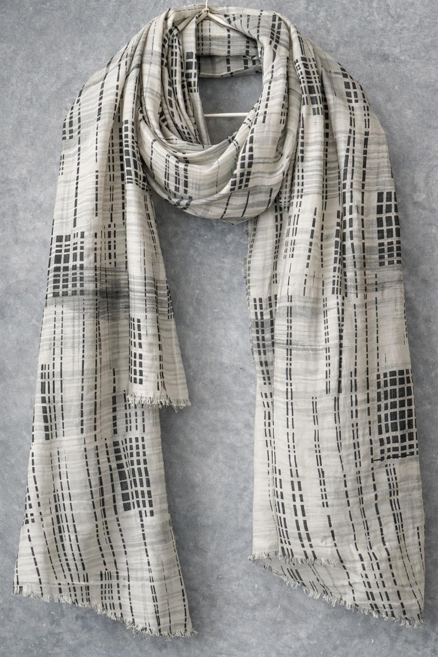 Neutral Grid Pattern Scarf - Modern Minimal Wrap