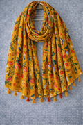 Mustard Floral Tassel Scarf