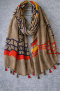Light Brown Abstract Tassel Scarf