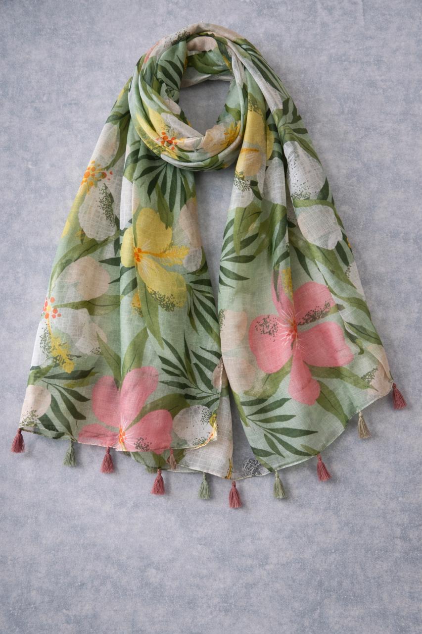 Light Green Tropical Bloom Scarf
