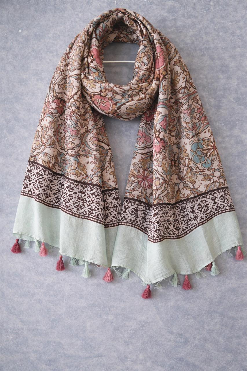 Mint Mosaic Tassel Scarf