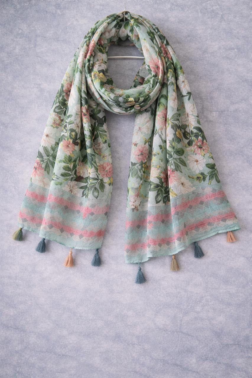 Seafoam Garden Tassel Scarf