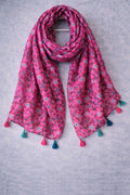 Berry Bloom Tassel Scarf – Dense Floral Print