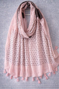 Blush Grid Print Scarf – Lightweight Tassel Wrap
