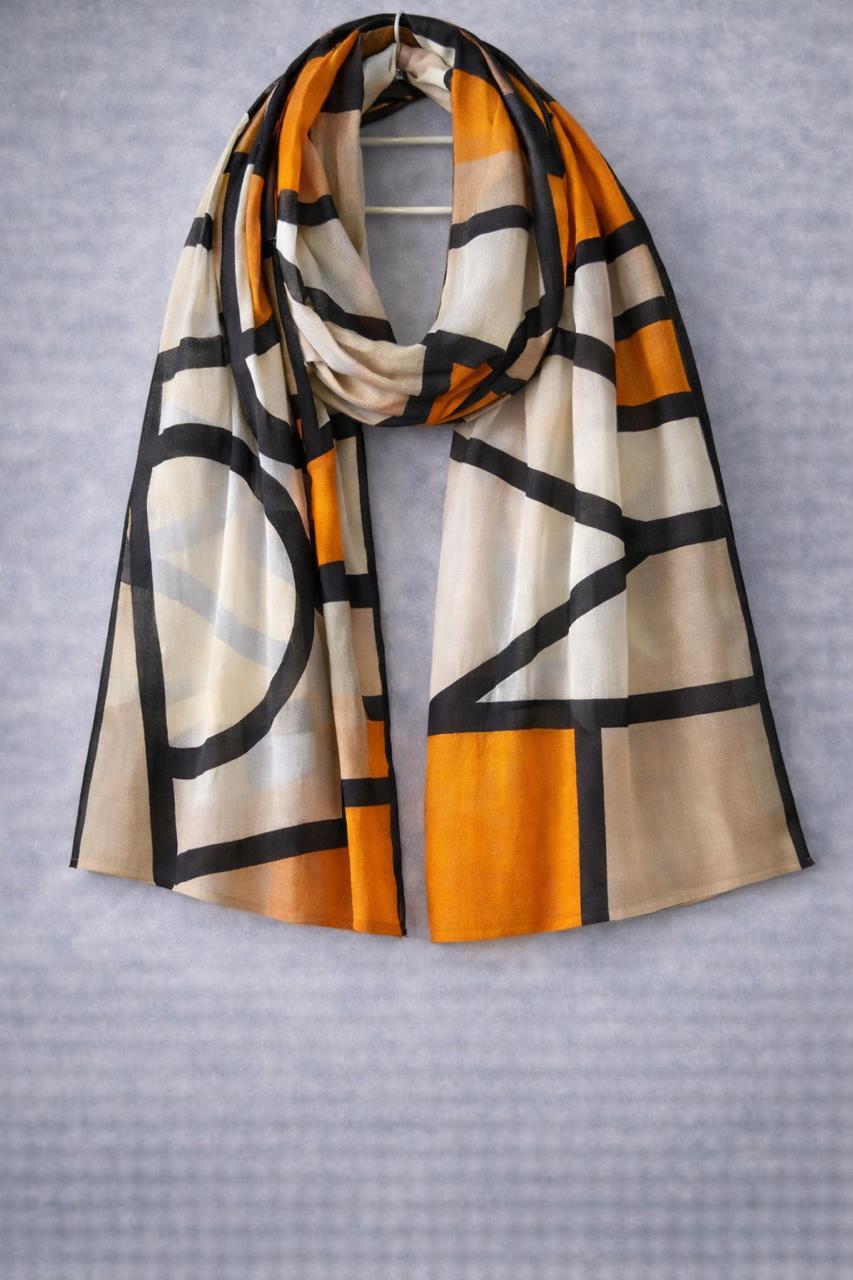 Modern Frame Geometric Scarf – Graphic Printed Wrap