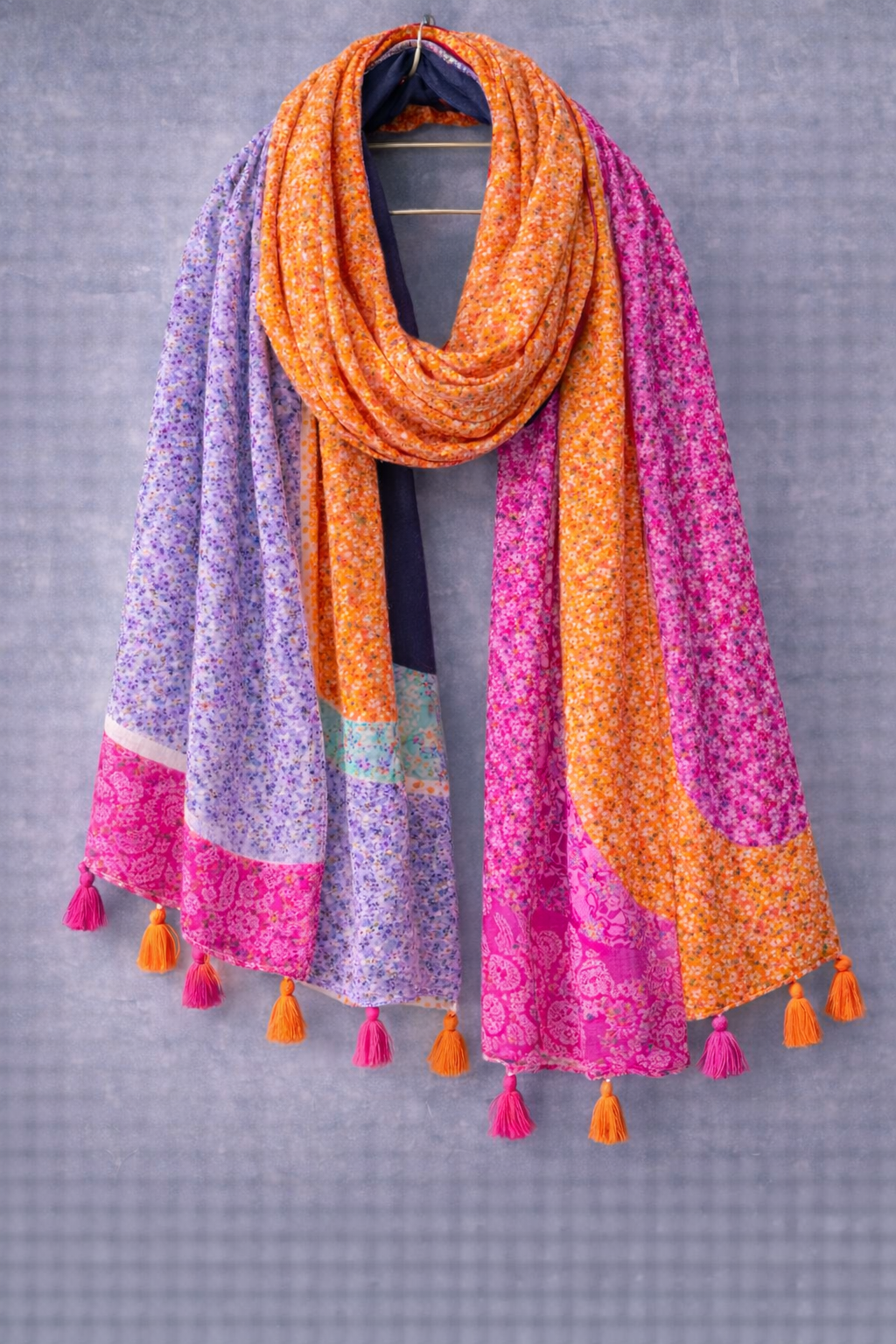 Festival Patchwork Scarf – Mixed Print Tassel Wrap