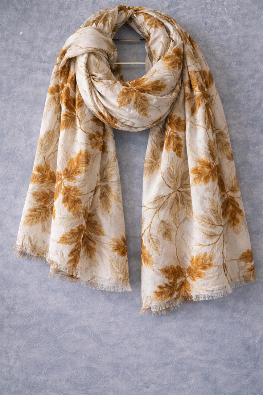 Warm Gold Leaf Print Scarf