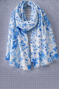 Blue Botanical Brush Scarf