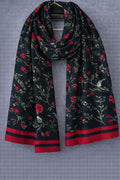 Black Red Floral Border Scarf